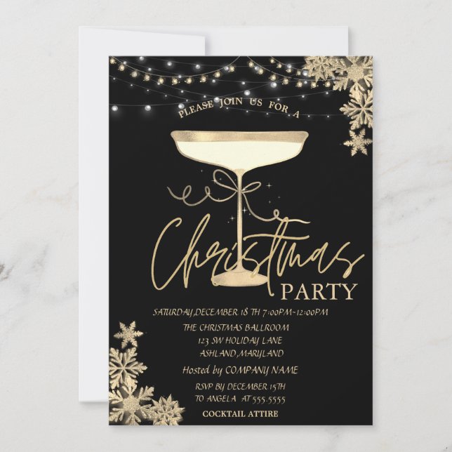 Champagne Glass Snowflakes Christmas Company Invitation (Front)