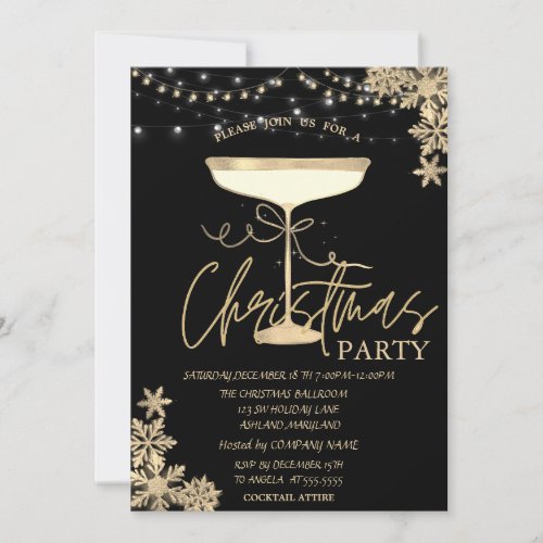 Champagne Glass Snowflakes Christmas Company Invitation
