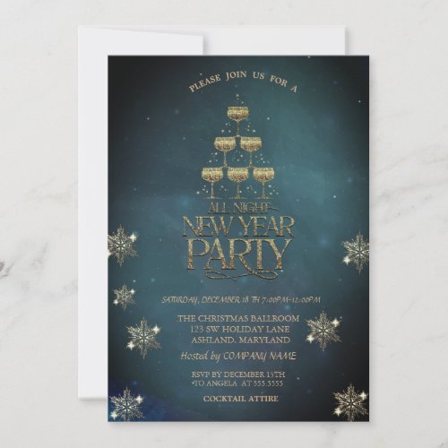 Champagne Glass Snowflakes Vintage Company Party  Invitation