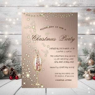 Champagne Glass,Sparkle,Lights,Christmas Invitation