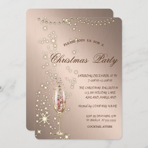 Champagne GlassSparkleLightsChristmas  Invitation