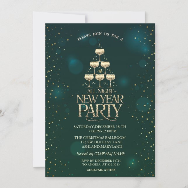 Champagne Glass Stars Cocktail Christmas  Invitation (Front)