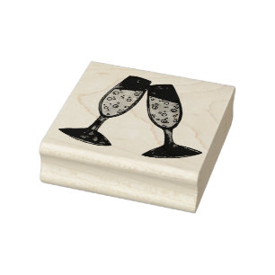 Champagne Glass Toast Bubbles Cheers Wedding Rubber Stamp