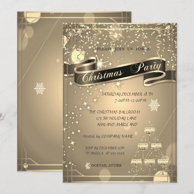 Champagne Glass Tree Company Party Invitation (Front/Back)