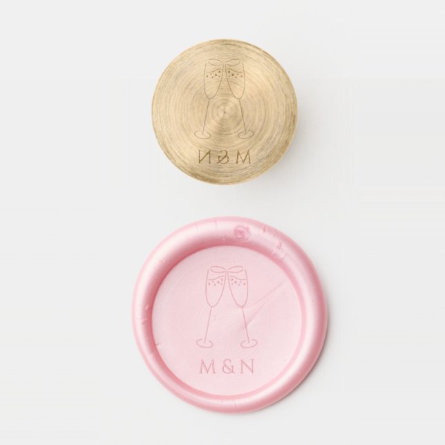 Champagne Glass Wedding Engagement Initials Wax Seal Stamp (Stamped)
