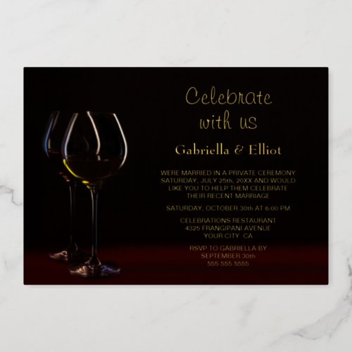 Champagne Glass Wedding Reception Foil Invitation