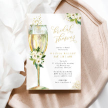 Champagne Glass White & Gold Floral Bridal Shower