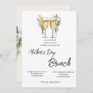 Champagne Glass Wildflower Mother's Day Brunch Invitation