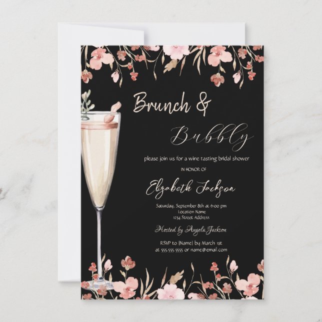 Champagne Glass Wildflowers Invitation (Front)