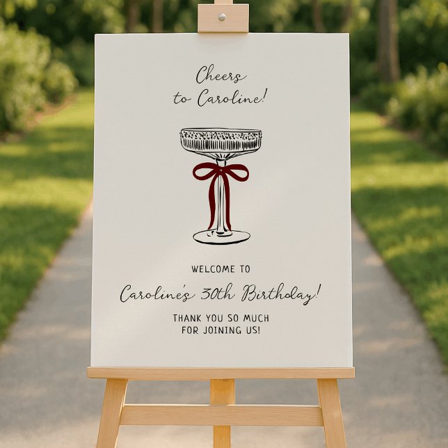 champagne glass with a red bow, welcome banner foam board (Creator Uploaded)