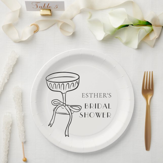 Champagne Glass With Bow Bridal Shower Paper Plates (Wedding)