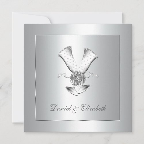 Champagne Glasses 25th Wedding Anniversary Personalized Announcements