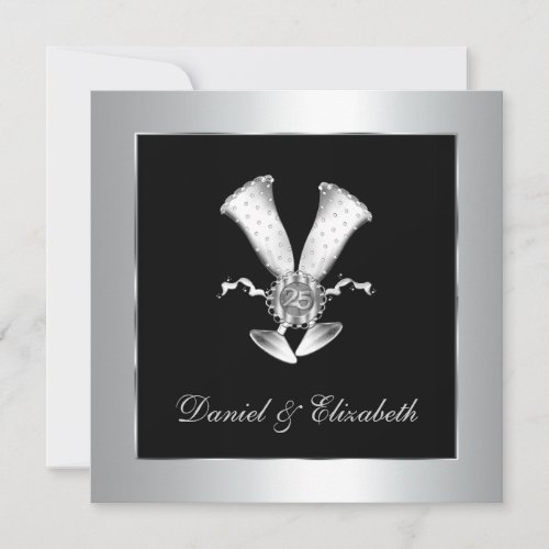 Champagne Glasses 25th Wedding Anniversary Custom Invitation