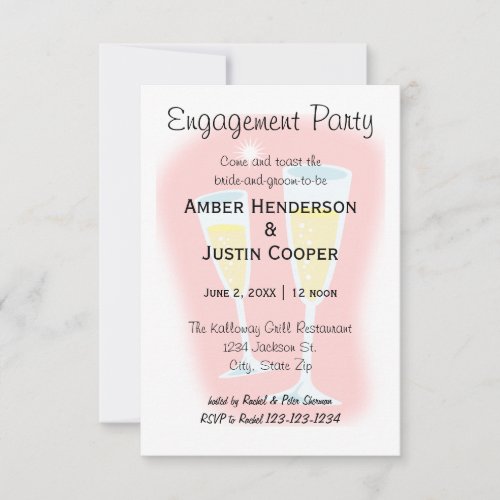 Champagne Glasses _ 3x5 Engagement Party Invitation
