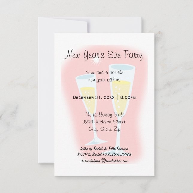 Champagne Glasses - 3x5 New Year's Eve Party Invitation (Front)