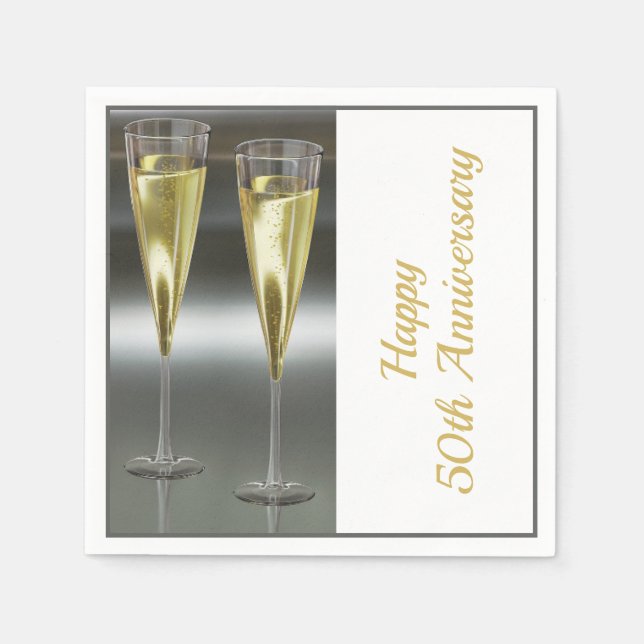 Champagne Glasses 50th Wedding Anniversary Party Napkins (Front)