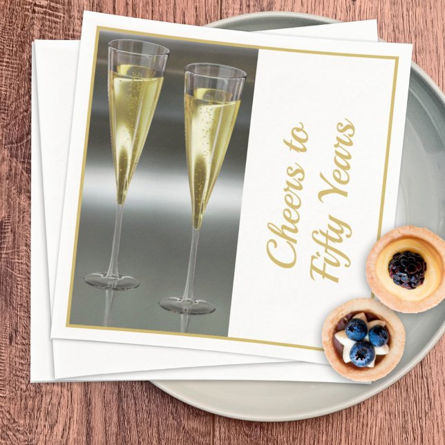 Champagne Glasses 50th Wedding Anniversary Party Napkins (Creator Uploaded)