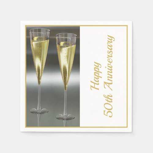 Champagne Glasses 50th Wedding Anniversary Party Napkins