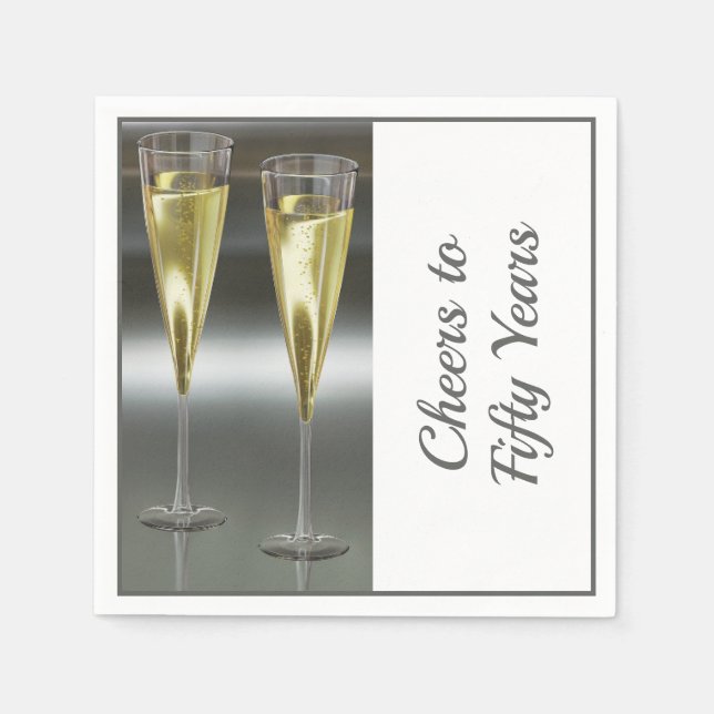 Champagne Glasses 50th Wedding Anniversary Party Napkins (Front)