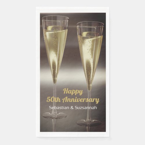 Champagne Glasses 50th Wedding Anniversary Party Paper Guest Towels