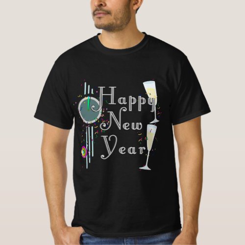 Champagne Glasses and Countdown New Years T_Shirt