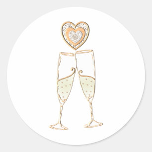 Champagne Glasses and Hearts Classic Round Sticker