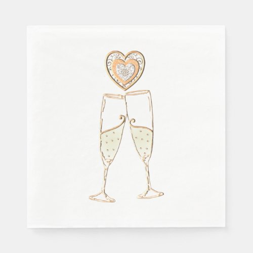 Champagne Glasses and Hearts  Napkins