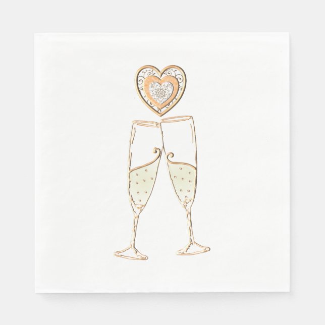 Champagne Glasses and Hearts  Napkins (Front)