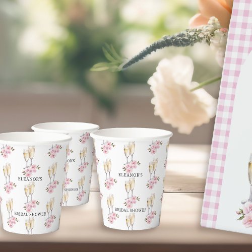 Champagne Glasses and Pink Flowers Paper Cups