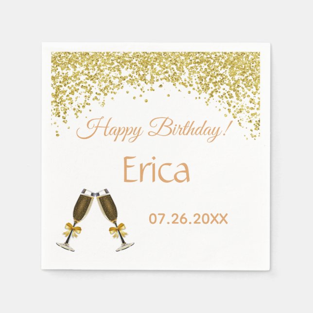 Champagne Glasses. Birthday. Napkins (Front)
