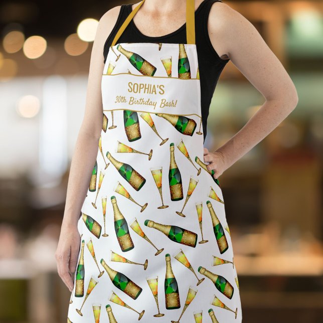Champagne Glasses Birthday Party Custom Text Apron (Creator Uploaded)