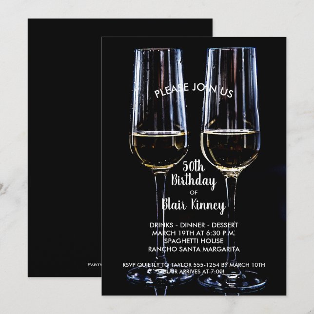 Champagne Glasses Birthday Party Invitations (Front/Back)
