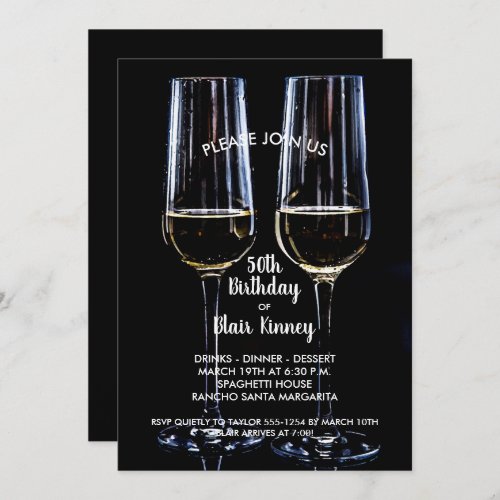 Champagne Glasses Birthday Party Invitations