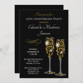 Champagne Glasses Black Anniversary Invitation (Front/Back)
