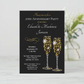 Champagne Glasses Black Anniversary Invitation (Standing Front)