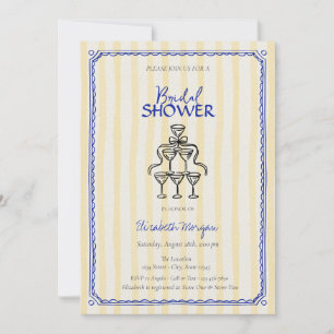 Champagne Glasses Bow Yellow Stripes Bridal Shower Invitation