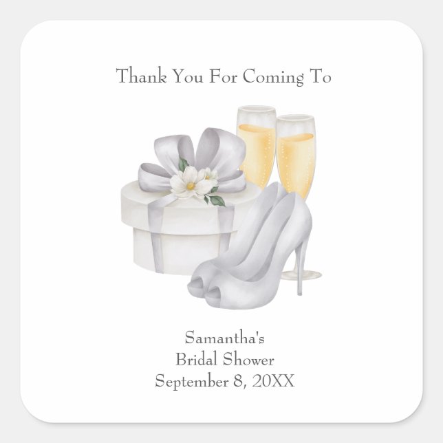 Champagne Glasses Brides Shoes Bridal Shower Favor Square Sticker (Front)