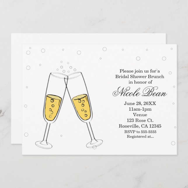 Champagne Glasses & Bubbles Modern Invitations (Front/Back)