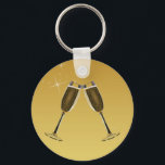 Champagne Glasses Celebration on Gold Keychain<br><div class="desc">A pair of elegant champagne glasses, flutes, touching for an elegant toast to your anniversary, graduation, engagement or wedding celebration, or the start of a new year. Formal or informal, it’s time to enjoy a little cocktail party bubbly. A pretty gold background completes the image for a high class party....</div>