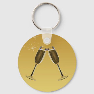 Champagne Glasses Celebration on Gold Keychain