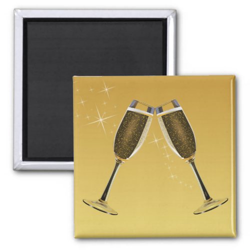 Champagne Glasses Celebration on Gold Magnet