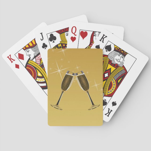 Champagne Glasses Celebration on Gold Poker Cards (Back)
