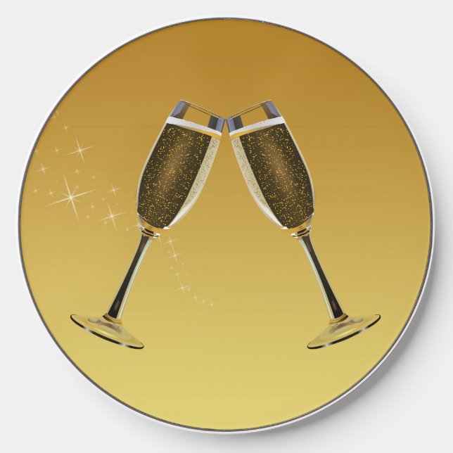 Champagne Glasses Celebration on Gold Wireless Charger (Front)