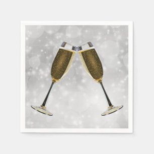 Champagne Glasses Celebration on Silver Napkins