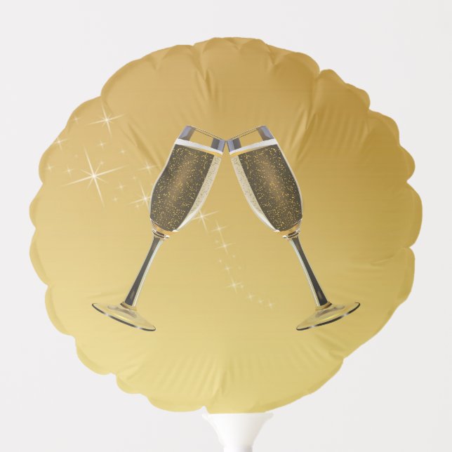 Champagne Glasses Celebration on Sparkling Gold Balloon (Front)