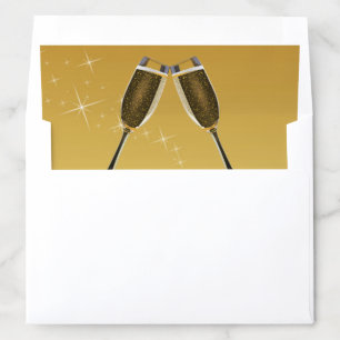 Champagne Glasses Celebration on Sparkling Gold Envelope Liner