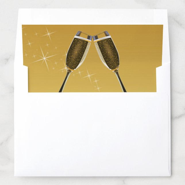 Champagne Glasses Celebration on Sparkling Gold Envelope Liner (In Envelope)