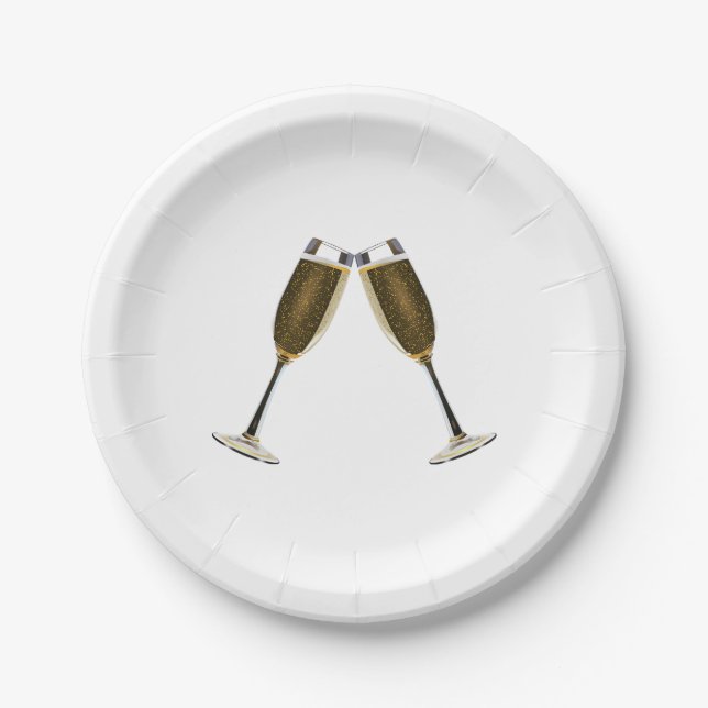 Champagne Glasses Celebration Paper Plates (Front)
