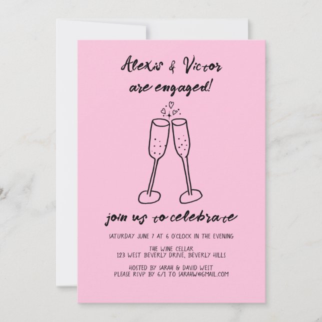 Champagne Glasses Cheers Custom Engagement Party Invitation (Front)