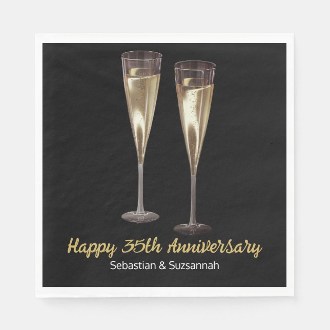 Champagne Glasses Custom Wedding Anniversary Party Napkins (Front)